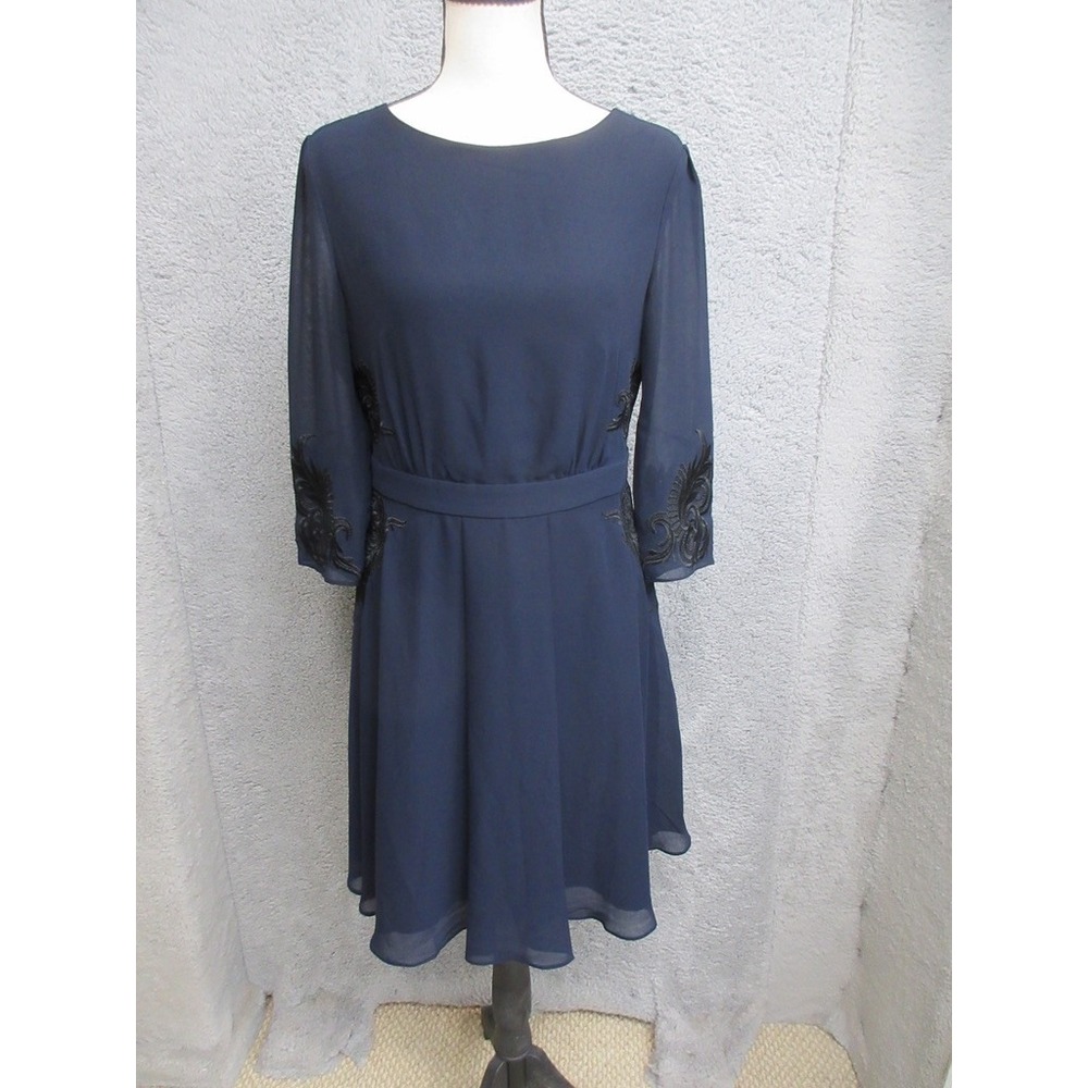 Ted Baker Gaenor Dress 2 Navy Chiffon Black Detail Fit Flare Quiet Lux Cocktail